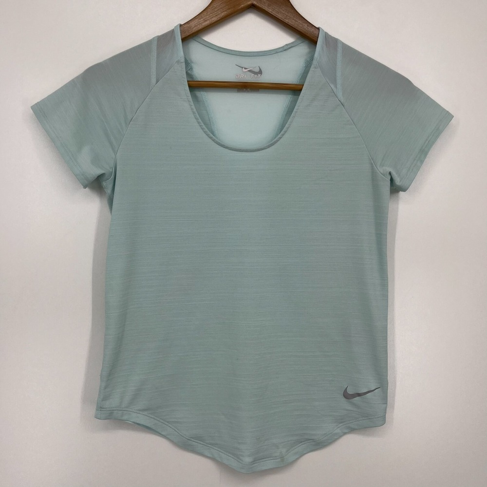 Nike Dri-FIT Womens Short Sleeve Mesh Back Athletic Top Mint Green XS